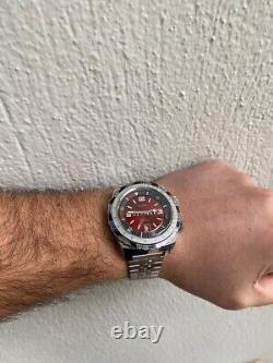 Vintage 1970s Men's Aldor GMT World Time 17 Jewels Date Red Dial 42mm Watch