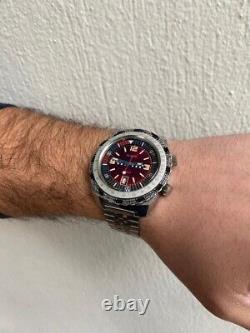 Vintage 1970s Men's Aldor GMT World Time 17 Jewels Date Red Dial 42mm Watch