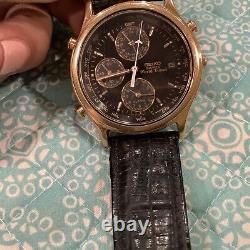 Vintage 1990 SEIKO GMT World Timer Mens Quartz Watch Gold Alarm Date Chrono