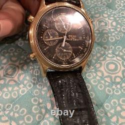 Vintage 1990 SEIKO GMT World Timer Mens Quartz Watch Gold Alarm Date Chrono