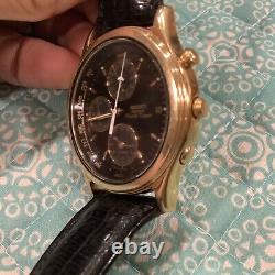 Vintage 1990 SEIKO GMT World Timer Mens Quartz Watch Gold Alarm Date Chrono