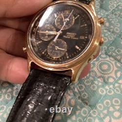 Vintage 1990 SEIKO GMT World Timer Mens Quartz Watch Gold Alarm Date Chrono