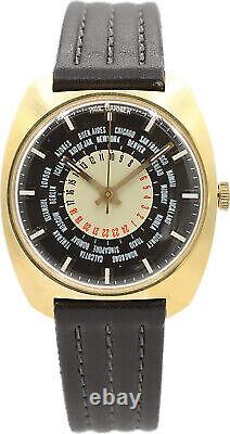 Vintage 34mm Paul Garnier World Time GMT Disk Men's Mechanical Wristwatch #3 NOS