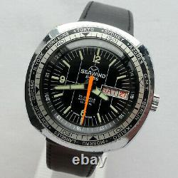 Vintage Buler Seawind World Timer GMT Sport Diver Swiss Made Automatic Watch