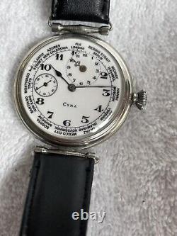 Vintage Cyma GMT World Dual Time Pocket Watch Conversion to Watch 15J Swiss Made