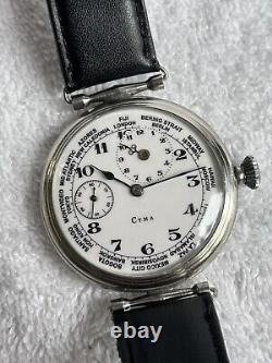 Vintage Cyma GMT World Dual Time Pocket Watch Conversion to Watch 15J Swiss Made