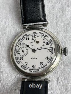 Vintage Cyma GMT World Dual Time Pocket Watch Conversion to Watch 15J Swiss Made