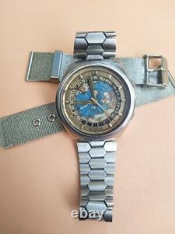 Vintage Edox Geoscope Automatic World Time 24 Hour Map Dial Swiss 2774 See Video
