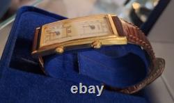 Vintage Luxury Gold Plated Tank Ladies Men's Dual Time Gmt Quartz Watch Medana