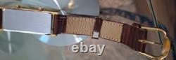 Vintage Luxury Gold Plated Tank Ladies Men's Dual Time Gmt Quartz Watch Medana