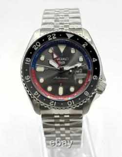 Vintage Refurbished Seiko 5 Sports GMT Gray Dial Analog Men's Wrist Watch