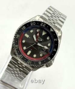 Vintage Refurbished Seiko 5 Sports GMT Gray Dial Analog Men's Wrist Watch