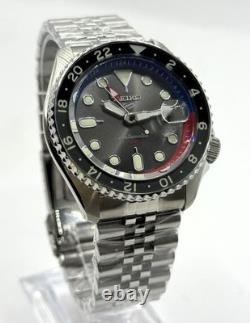 Vintage Refurbished Seiko 5 Sports GMT Gray Dial Analog Men's Wrist Watch