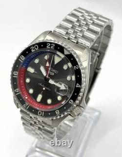 Vintage Refurbished Seiko 5 Sports GMT Gray Dial Analog Men's Wrist Watch