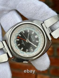 Vintage Seiko GMT World Time Automatic Day/Date Black Dial Watch 6117-6400