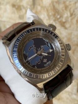 Vintage Zodiac Desert Master Zo7000 World Time Gmt Blue Dial Men Watch 44mm Rare