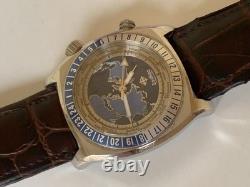 Vintage Zodiac Desert Master Zo7000 World Time Gmt Blue Dial Men Watch 44mm Rare