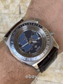 Vintage Zodiac Desert Master Zo7000 World Time Gmt Blue Dial Men Watch 44mm Rare