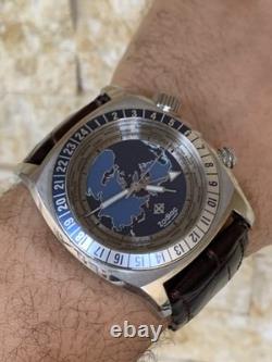 Vintage Zodiac Desert Master Zo7000 World Time Gmt Blue Dial Men Watch 44mm Rare