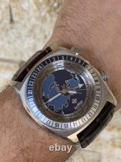 Vintage Zodiac Desert Master Zo7000 World Time Gmt Blue Dial Men Watch 44mm Rare