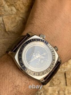 Vintage Zodiac Desert Master Zo7000 World Time Gmt Blue Dial Men Watch 44mm Rare