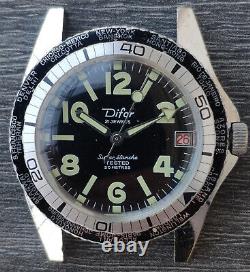 Vintage men's diver 5 ATM Difor Super Etanche hand-winding watch World Time GMT