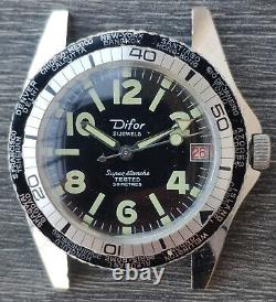 Vintage men's diver 5 ATM Difor Super Etanche hand-winding watch World Time GMT
