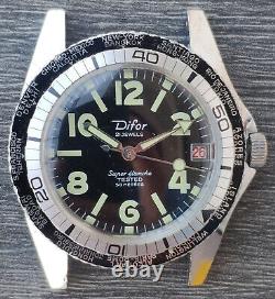 Vintage men's diver 5 ATM Difor Super Etanche hand-winding watch World Time GMT