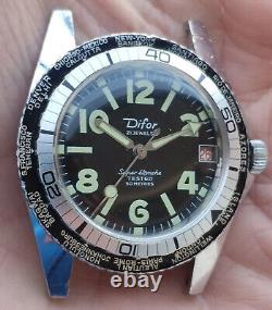 Vintage men's diver 5 ATM Difor Super Etanche hand-winding watch World Time GMT