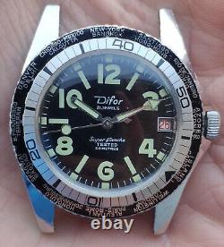 Vintage men's diver 5 ATM Difor Super Etanche hand-winding watch World Time GMT