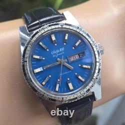 Vintage swiss 100 men's automatic watch day/date GMT Blue dial 1970s
