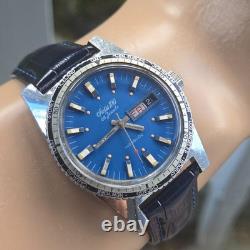 Vintage swiss 100 men's automatic watch day/date GMT Blue dial 1970s