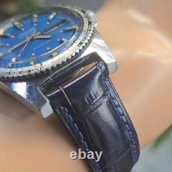 Vintage swiss 100 men's automatic watch day/date GMT Blue dial 1970s