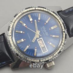 Vintage swiss 100 men's automatic watch day/date GMT Blue dial 1970s