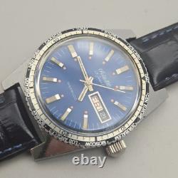 Vintage swiss 100 men's automatic watch day/date GMT Blue dial 1970s