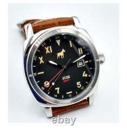 Watchdog GMT Mens Swiss Quartz GMT Date 24-Hour Black Dial Stainless Case