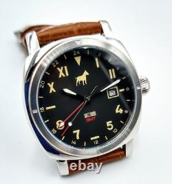 Watchdog GMT Mens Swiss Quartz GMT Date 24-Hour Black Dial Stainless Case