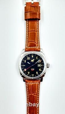 Watchdog GMT Mens Swiss Quartz GMT Date 24-Hour Black Dial Stainless Case