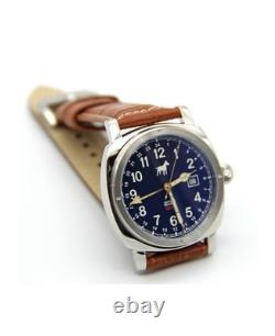Watchdog GMT Mens Swiss Quartz GMT Date Blue Dial Brown Leather Strap