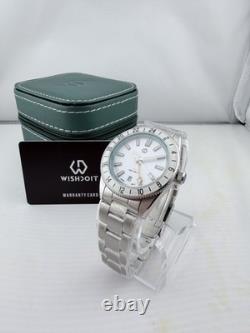 WishDoit GMT Swiss Quartz White Dial 41mm Sapphire Full Kit Warranty Card