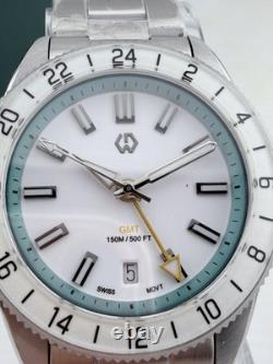 WishDoit GMT Swiss Quartz White Dial 41mm Sapphire Full Kit Warranty Card