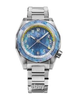 With box and papers Zelos Thresher 41mm GMT MOP Blue 200m Ti Watch DEALER G2U
