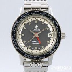 ZODIAC 1960s WORLD TIME GMT 24 hour FORSTNER JB mesh bracelet Cal. 75B automatic