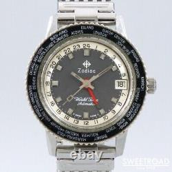 ZODIAC WORLD TIME GMT 24 hour FORSTNER JB mesh bracelet Cal. 75B automatic 1960s