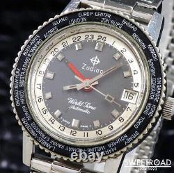 ZODIAC WORLD TIME GMT 24 hour FORSTNER JB mesh bracelet Cal. 75B automatic 1960s