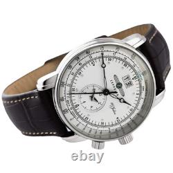 Zeppelin 100 Anniversary DUAL TIME SILVER DIAL S/S BLACK STRAP Watch 7640-1 NEW