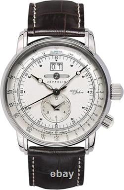 Zeppelin 100 Anniversary DUAL TIME SILVER DIAL S/S BLACK STRAP Watch 7640-1 NEW