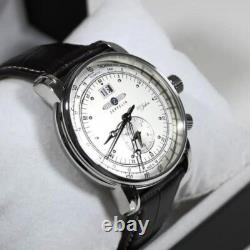 Zeppelin 100 Anniversary DUAL TIME SILVER DIAL S/S BLACK STRAP Watch 7640-1 NEW
