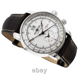 Zeppelin 100 Anniversary DUAL TIME SILVER DIAL S/S BLACK STRAP Watch 7640-1 NEW