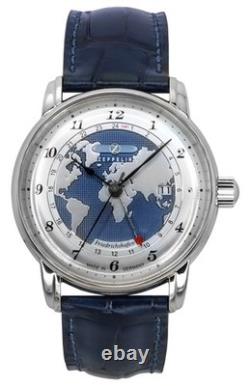 Zeppelin Friedrichshafen GMT Leather Strap Blue Dial Automatic 85963 Men's Watch